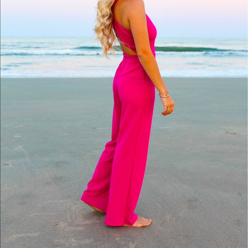 pink cross back open jumpsuit